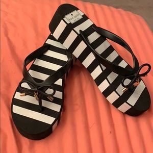 Kate Spade B&W Stripe Platform Flip Flops
